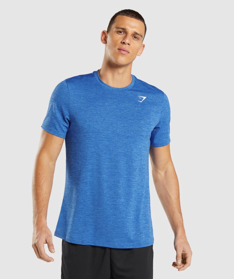 Men\'s Gymshark Arrival Marl T-Shirts Blue | NZ 5LIAWG